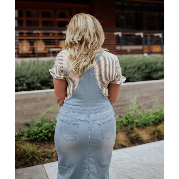 Denim Overall Dress Light Indigo Blue The Esther Women’s Small Boutique Fashion - Picture 6 of 14